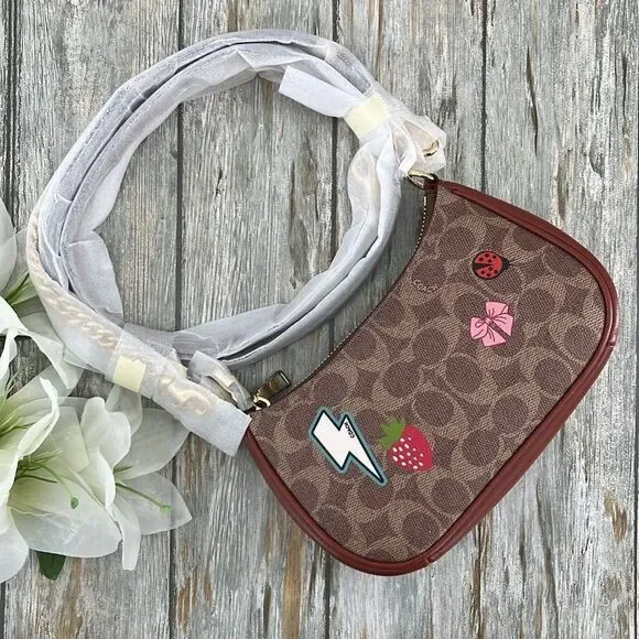 Coach Teri Mini Crossbody Bag In Signature Canvas With Sticker Print Rexy Purse